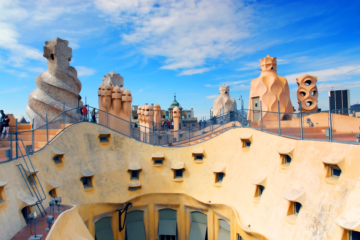 Great views and amazing chimneys at the rooftop of la Pedrera, Casa Mila by Gaudi