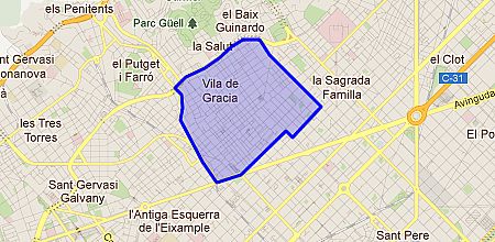 Where is located the area of Gràcia?