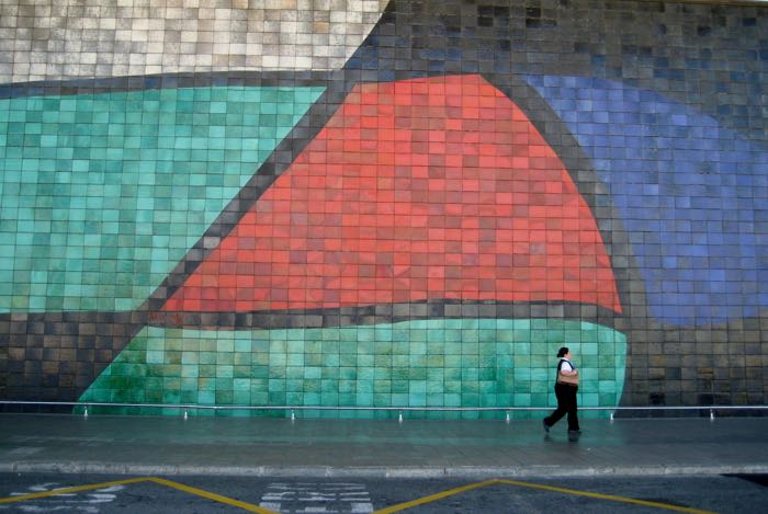 Terminal 2 of the Barcelona Airport, El Prat, decorated by the Miro's mural