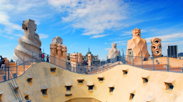 Great views and amazing chimneys at the rooftop of la Pedrera, Casa Mila by Gaudi