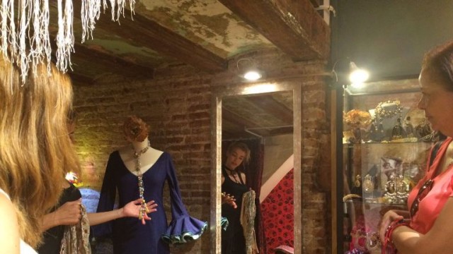 Designer explaining her flamenco collection